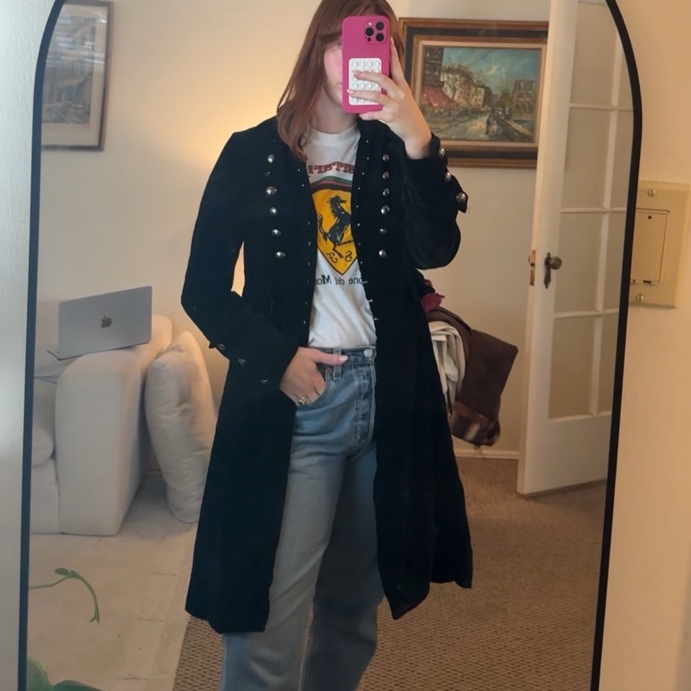 Women's Black Velvet Military Style Coat